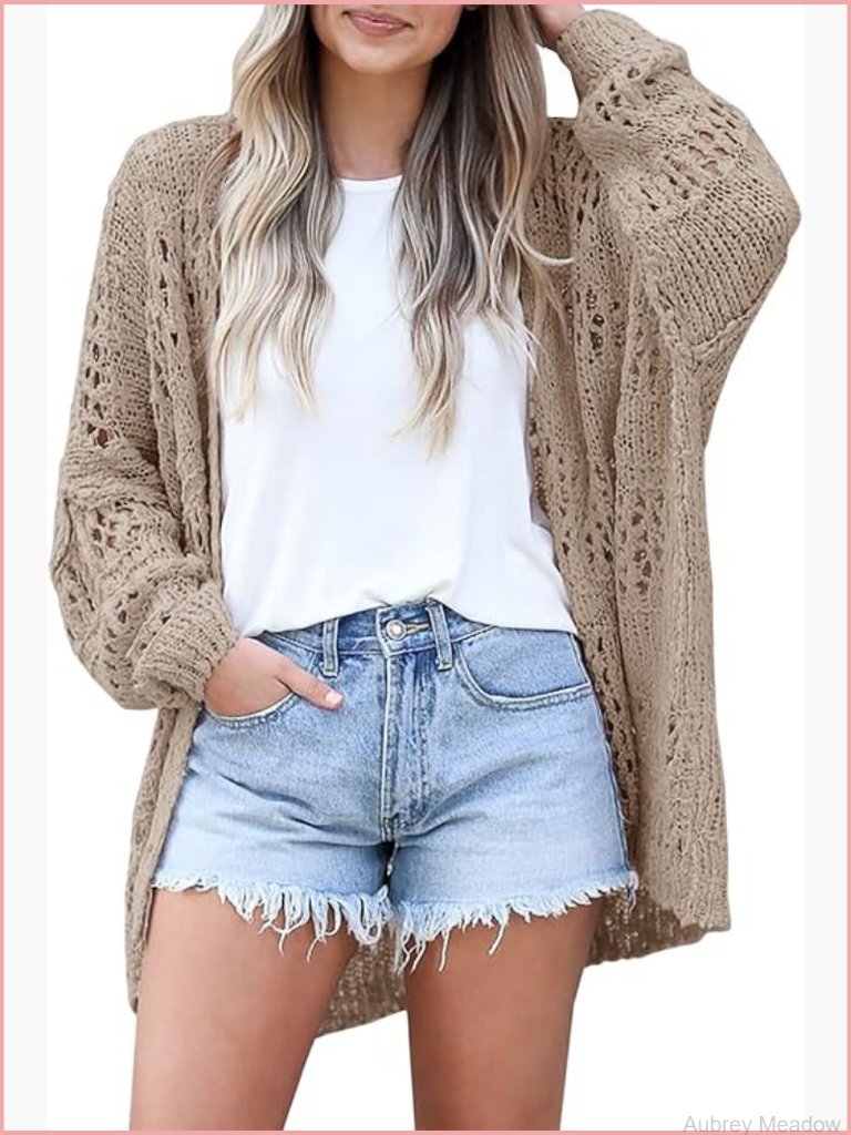 Oversized Crochet Cardigan Sweater Kimono Open Front Long Sleeve Boho Mesh Knit